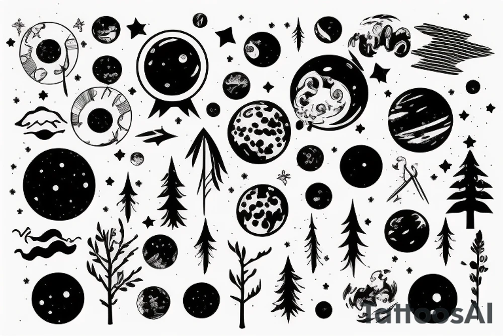 Forest with outer space above tattoo idea
