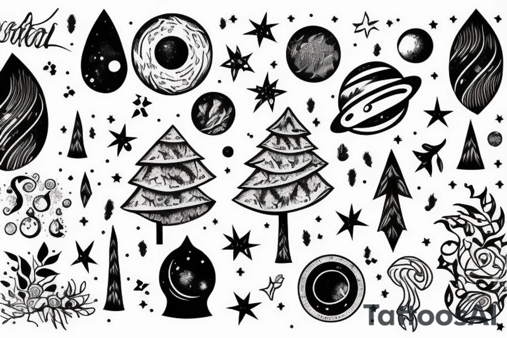 Forest with outer space above tattoo idea