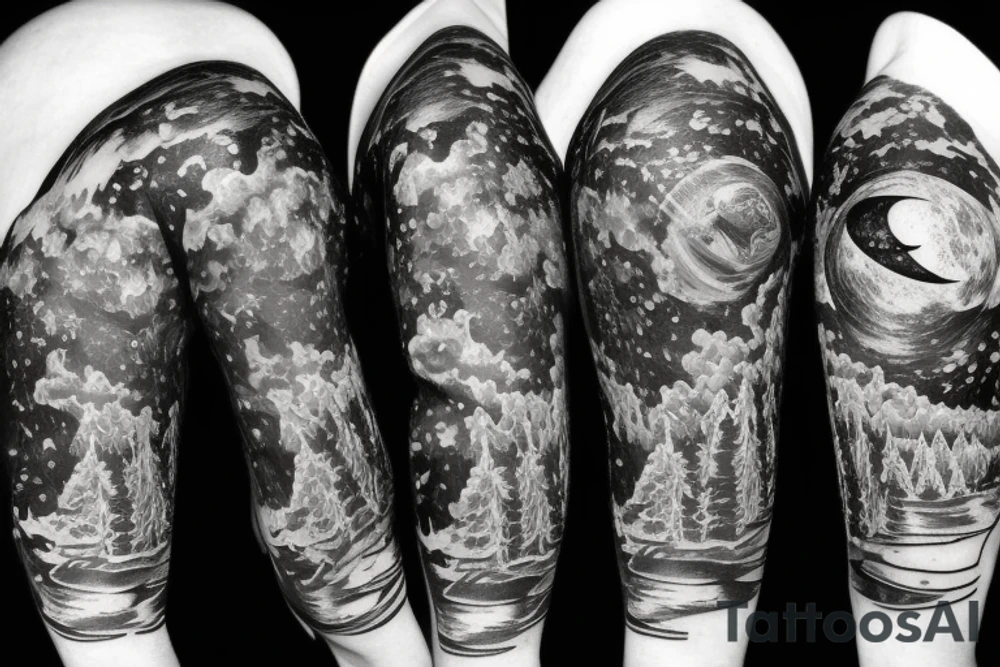 Forest with outer space above tattoo idea