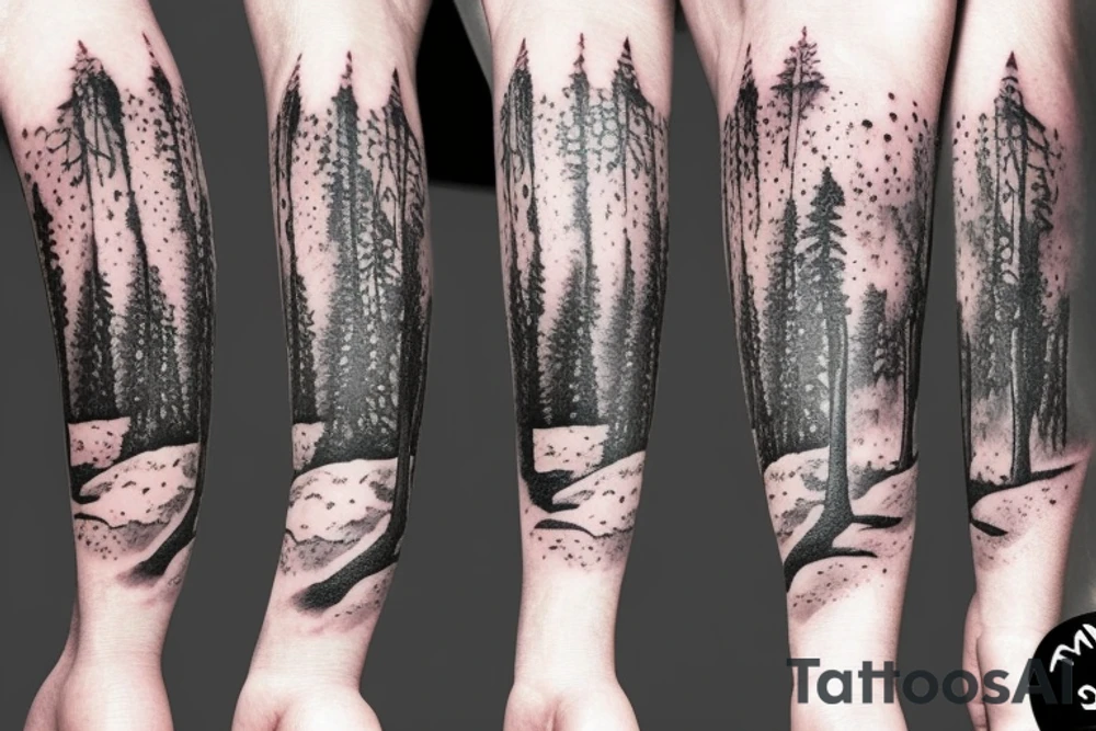 Forest with outer space above tattoo idea