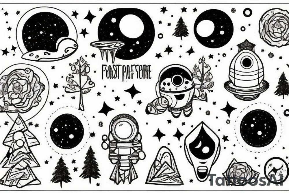 Forest with outer space above tattoo idea