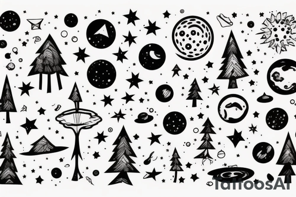 Forest with outer space above tattoo idea