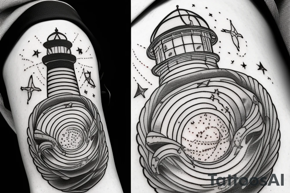 Light house with outer space above tattoo idea