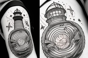 Light house with outer space above tattoo idea