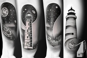 Light house with outer space above tattoo idea