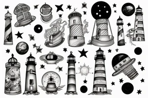Light house with outer space above tattoo idea