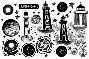 Light house with outer space above tattoo idea