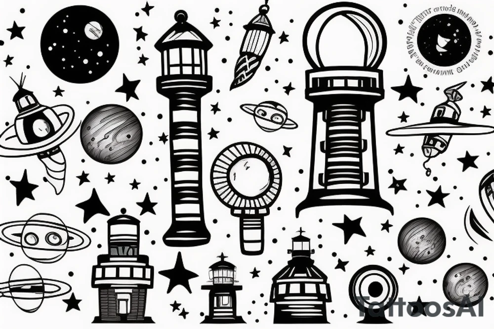 Light house with outer space above tattoo idea