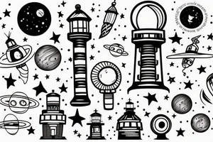 Light house with outer space above tattoo idea