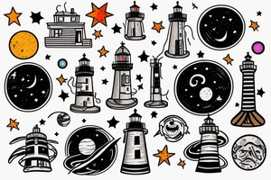 Light house with outer space above tattoo idea