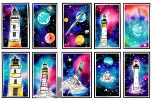 Light house with outer space above tattoo idea
