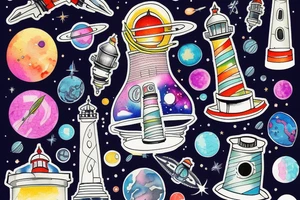 Light house with outer space above tattoo idea