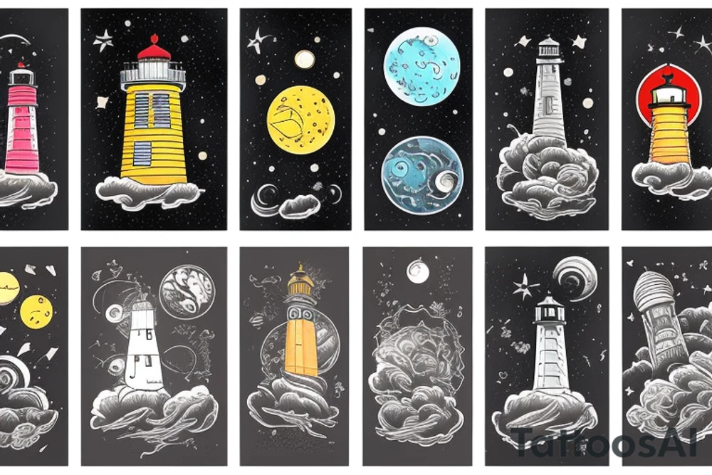 Light house with outer space above tattoo idea