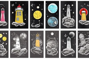 Light house with outer space above tattoo idea