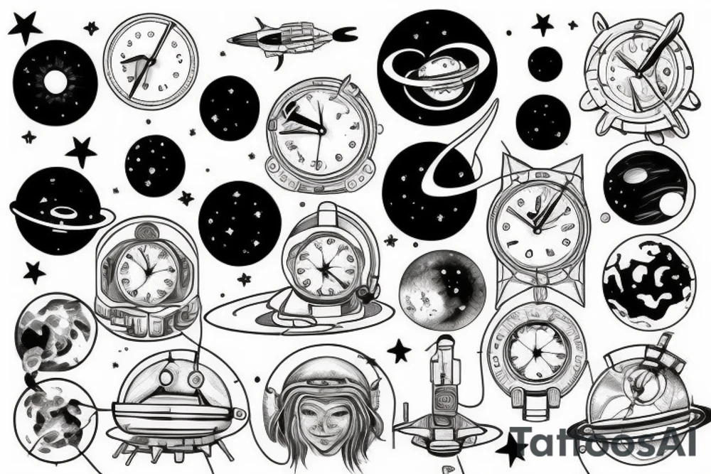 Outer space clock tattoo idea