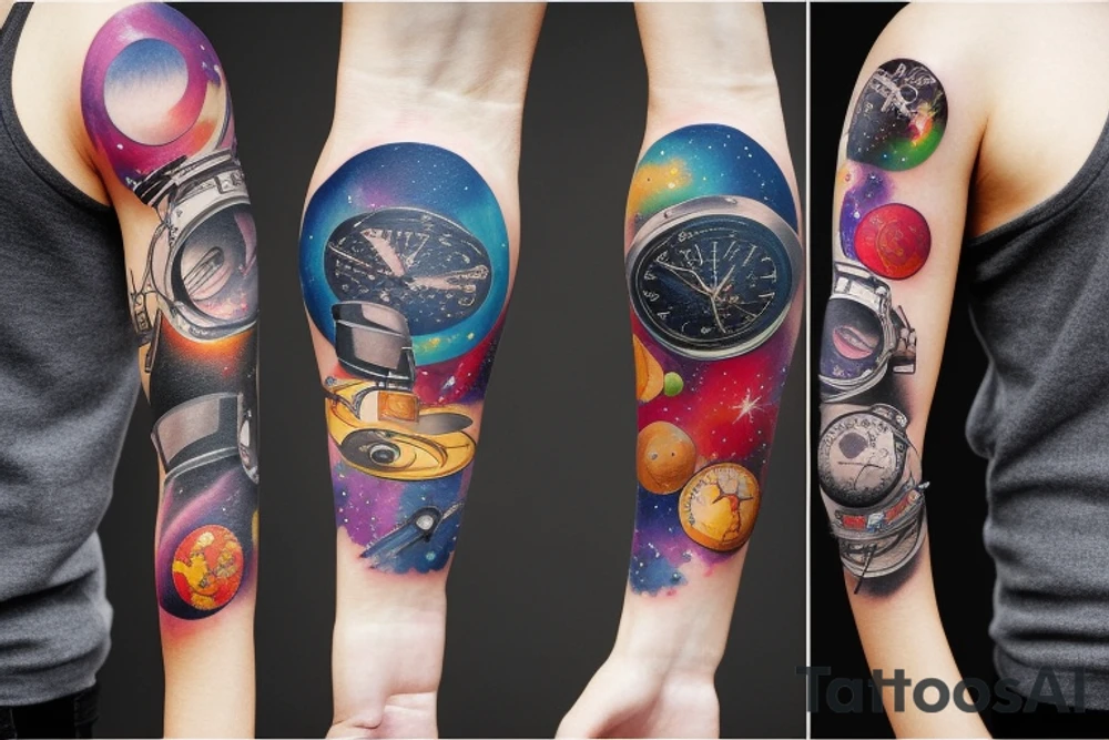 Outer space clock tattoo idea