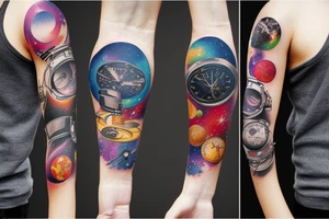 Outer space clock tattoo idea