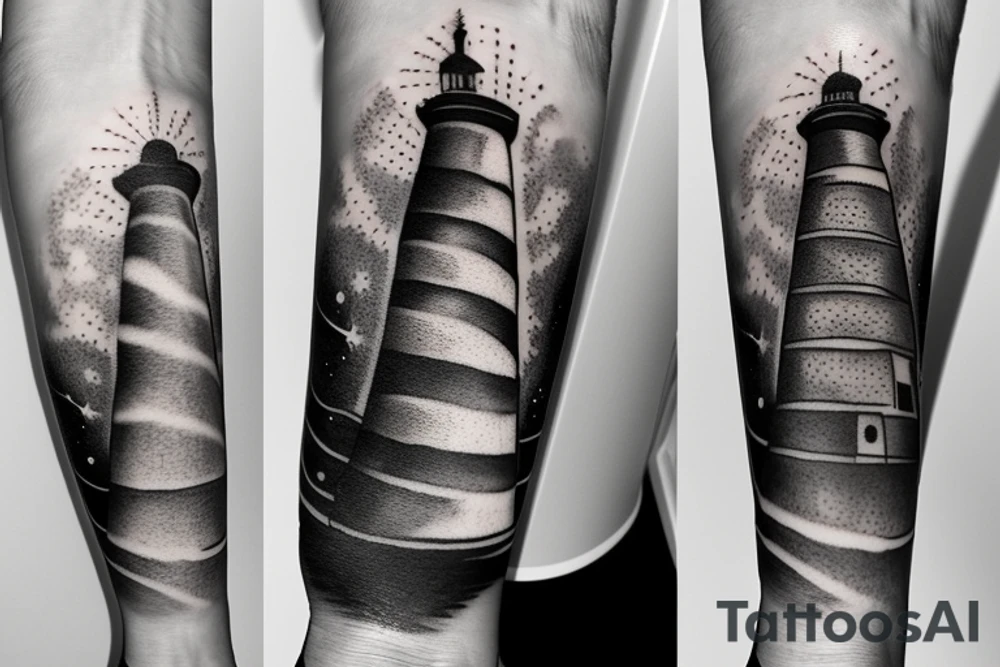 Outer space light house tattoo idea
