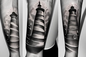 Outer space light house tattoo idea