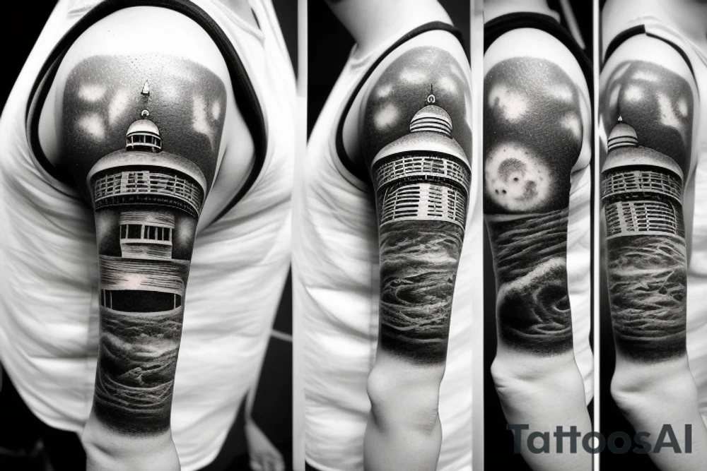 Outer space light house tattoo idea