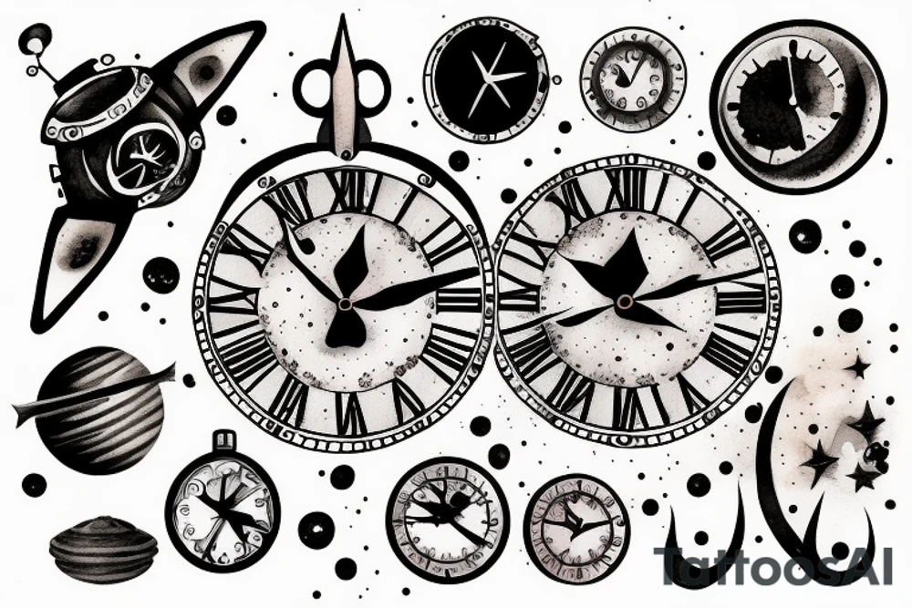 Clock outer space tattoo idea
