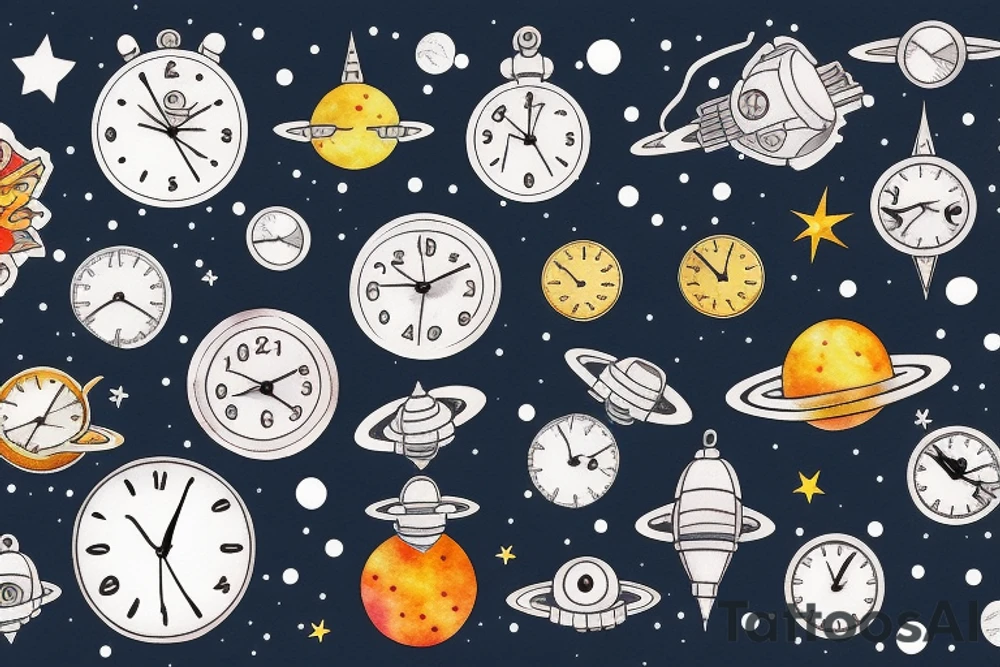 Clock outer space tattoo idea