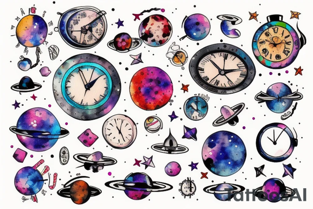 Clock outer space tattoo idea