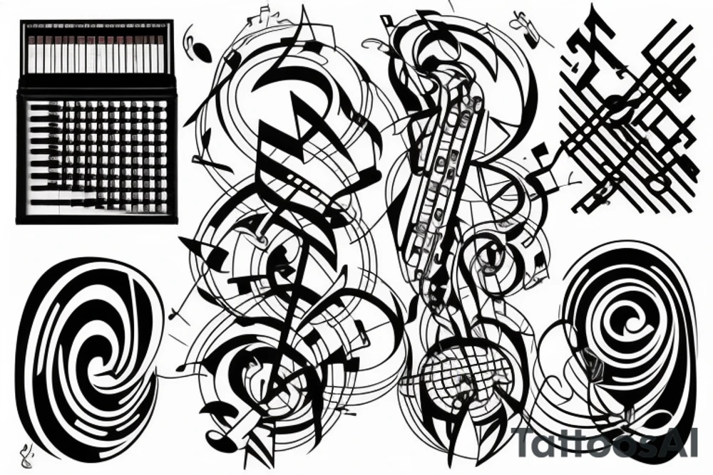 a music themed geometric artfusion tattoo tattoo idea