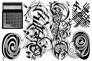 a music themed geometric artfusion tattoo tattoo idea