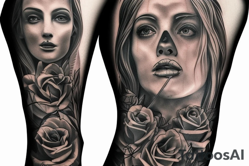 Show me a full arm sleeve tattoo for men that includes dark mythology and symbolism tattoo idea