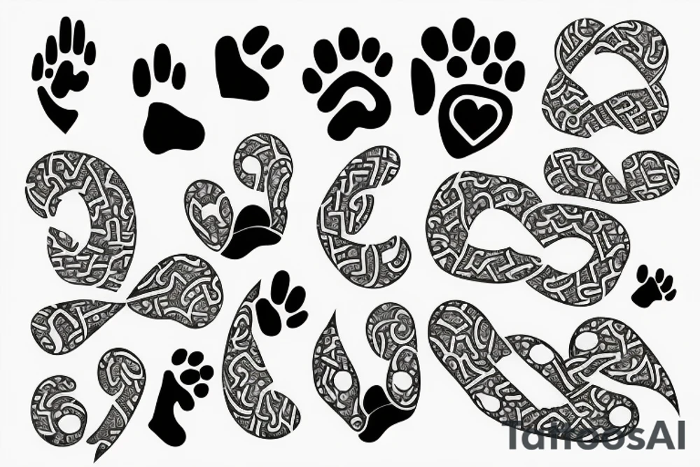 Paw with heart infinity tattoo idea