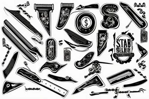 Straight razor blade overlapped by a dollar sign tattoo idea