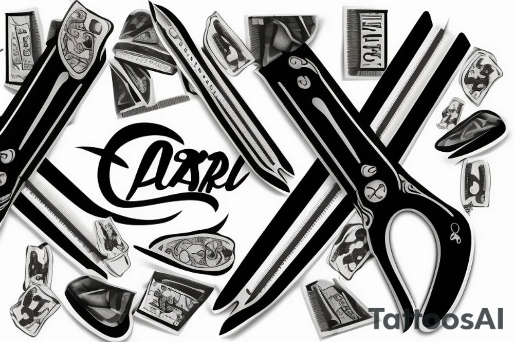 Straight razor blade overlapped by a dollar sign tattoo idea Straight razor blade overlapped by a dollar sign tattoo idea