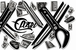 Straight razor blade overlapped by a dollar sign tattoo idea