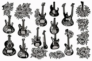 guitar with the name hayjo with flowers tattoo idea
