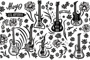 guitar with the name hayjo with flowers tattoo idea