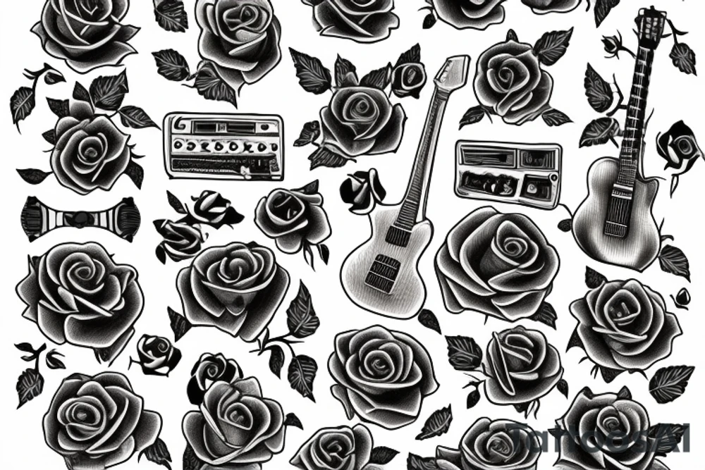 guitar with roses tattoo idea