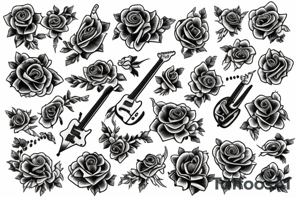 guitar with roses tattoo idea