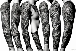 Full arm sleeve, evil god and mythology theme tattoo idea