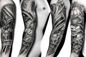 Full arm sleeve, evil god and mythology theme tattoo idea