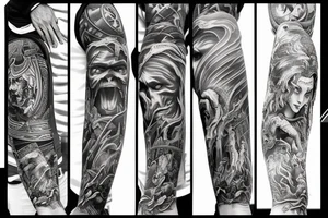 Full arm sleeve, evil god and mythology theme tattoo idea