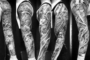 Full arm sleeve, evil god and mythology theme tattoo idea