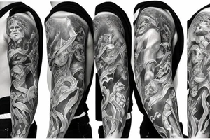 Full arm sleeve, evil god and mythology theme tattoo idea