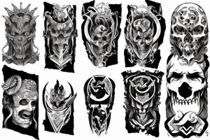 Full arm sleeve, evil god and mythology theme tattoo idea
