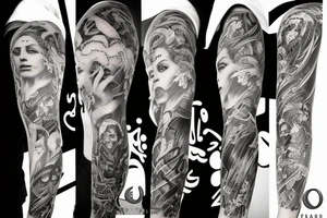 Full arm sleeve, evil god and mythology theme tattoo idea