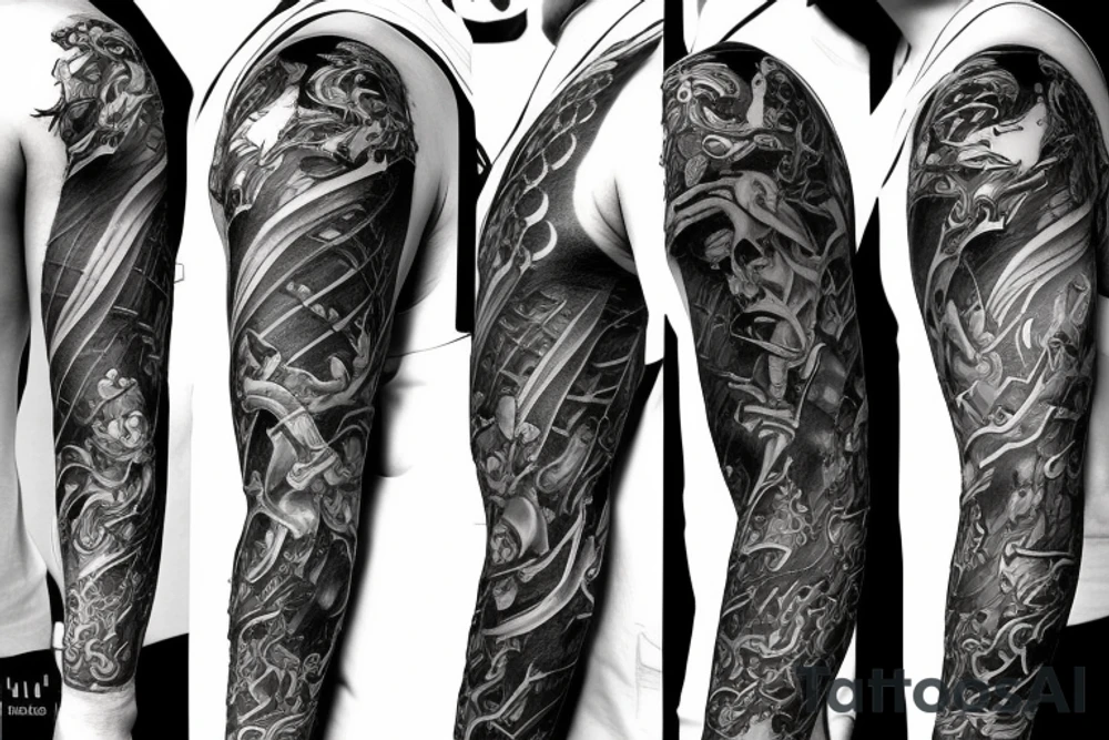 Full arm sleeve, evil god and mythology theme tattoo idea