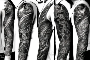 Full arm sleeve, evil god and mythology theme tattoo idea