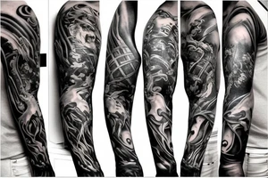 Full arm sleeve, evil god and mythology theme tattoo idea