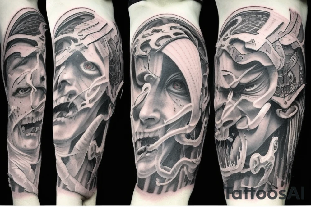 Full arm sleeve, evil god and mythology theme tattoo idea