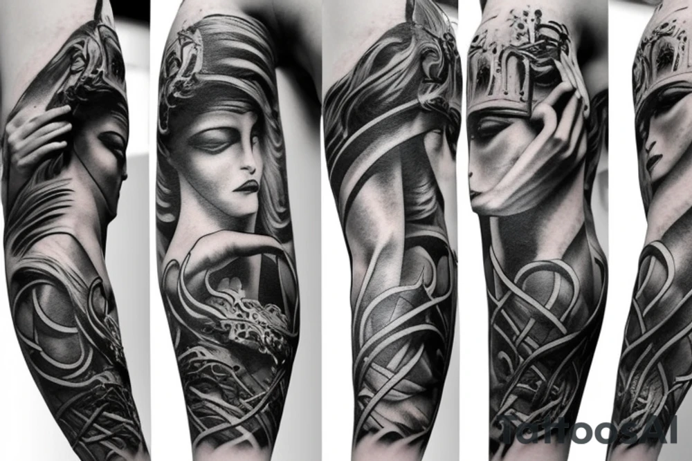 Full arm sleeve, evil god and mythology theme tattoo idea Full arm sleeve, evil god and mythology theme tattoo idea